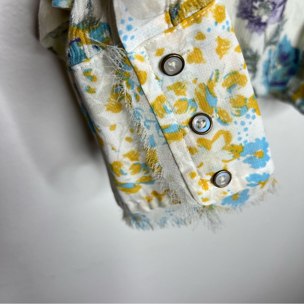 Free People Floral Blouse in Cream and Blue - Picture 4 of 10
